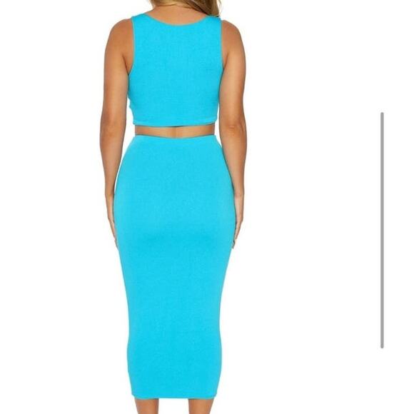Naked Wardrobe Get Knotty Bodycon Skirt and Top Set in Ocean Blue NEW Size 3X - Picture 7 of 9